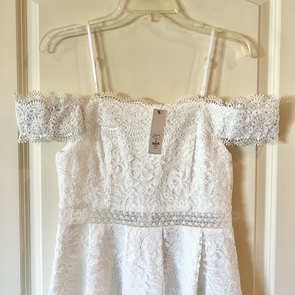 NWT Francescas Lace Off The Shoulder Fit And Flare White Dress Lined medium - Picture 6 of 13